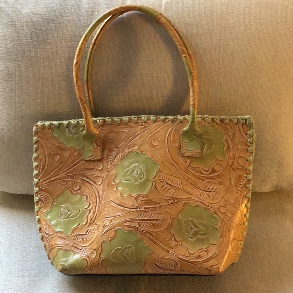 Berge Made In Italy Tooled Leatherdenim Purse Gem